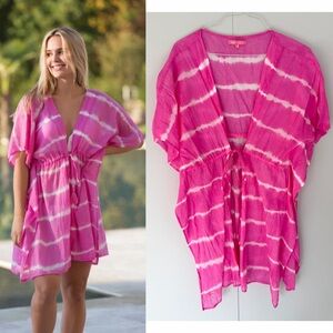 SIMPLY SOUTHERN Kimono Tie Dye Swirl Cover Up With Tassel Tie in Pink L/ XL